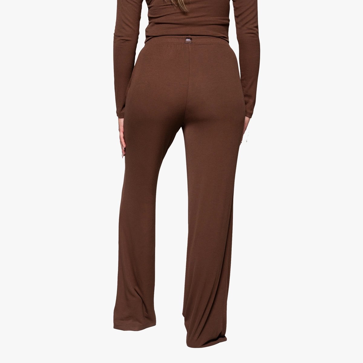Image of Babe Ribbed Lounge Pants - Color - Brown - White Logo