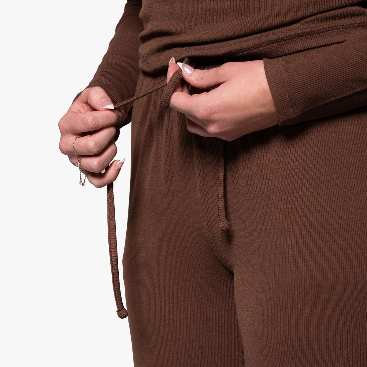 Image of Babe Ribbed Lounge Pants - Color - Brown - White Logo