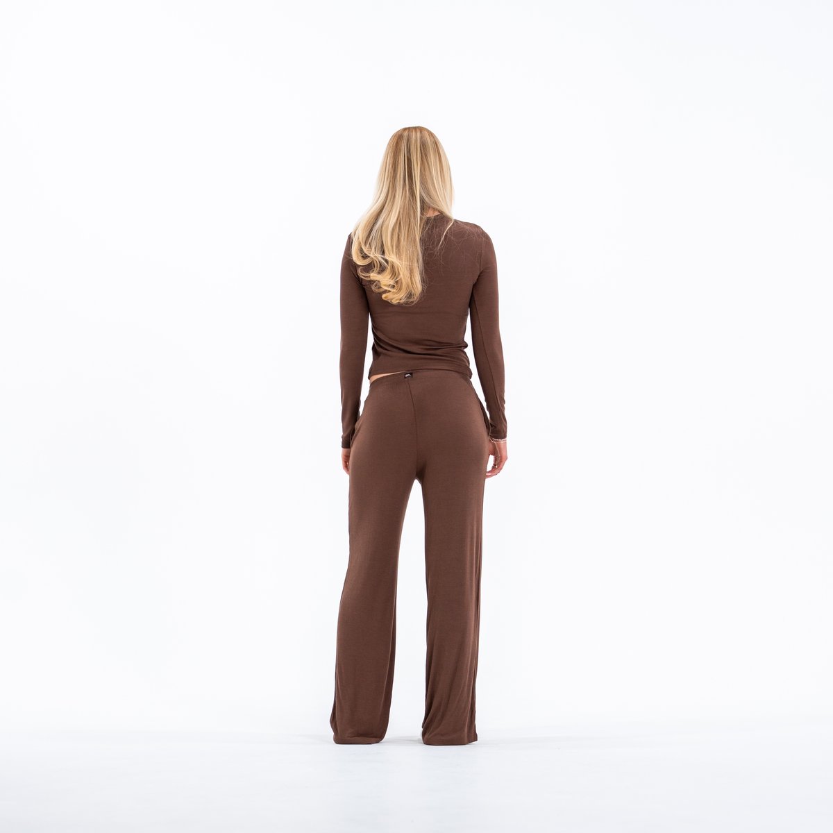 Image of Babe Ribbed Lounge Pants - Color - Brown - White Logo - 5 / 5