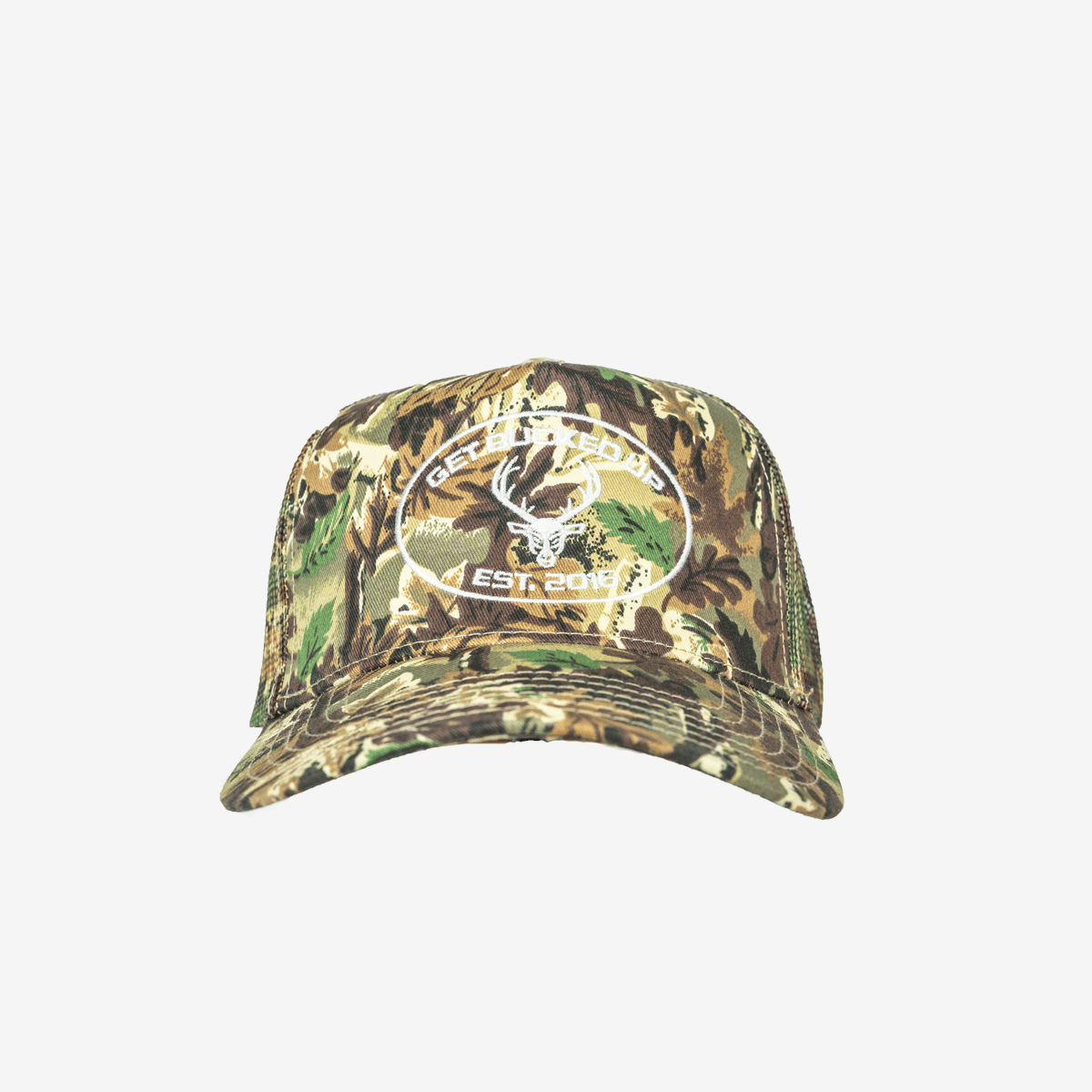 Image of Trucker Hat - Camo - Color - Green Camo - White Embroidered Logo - 12 / 14