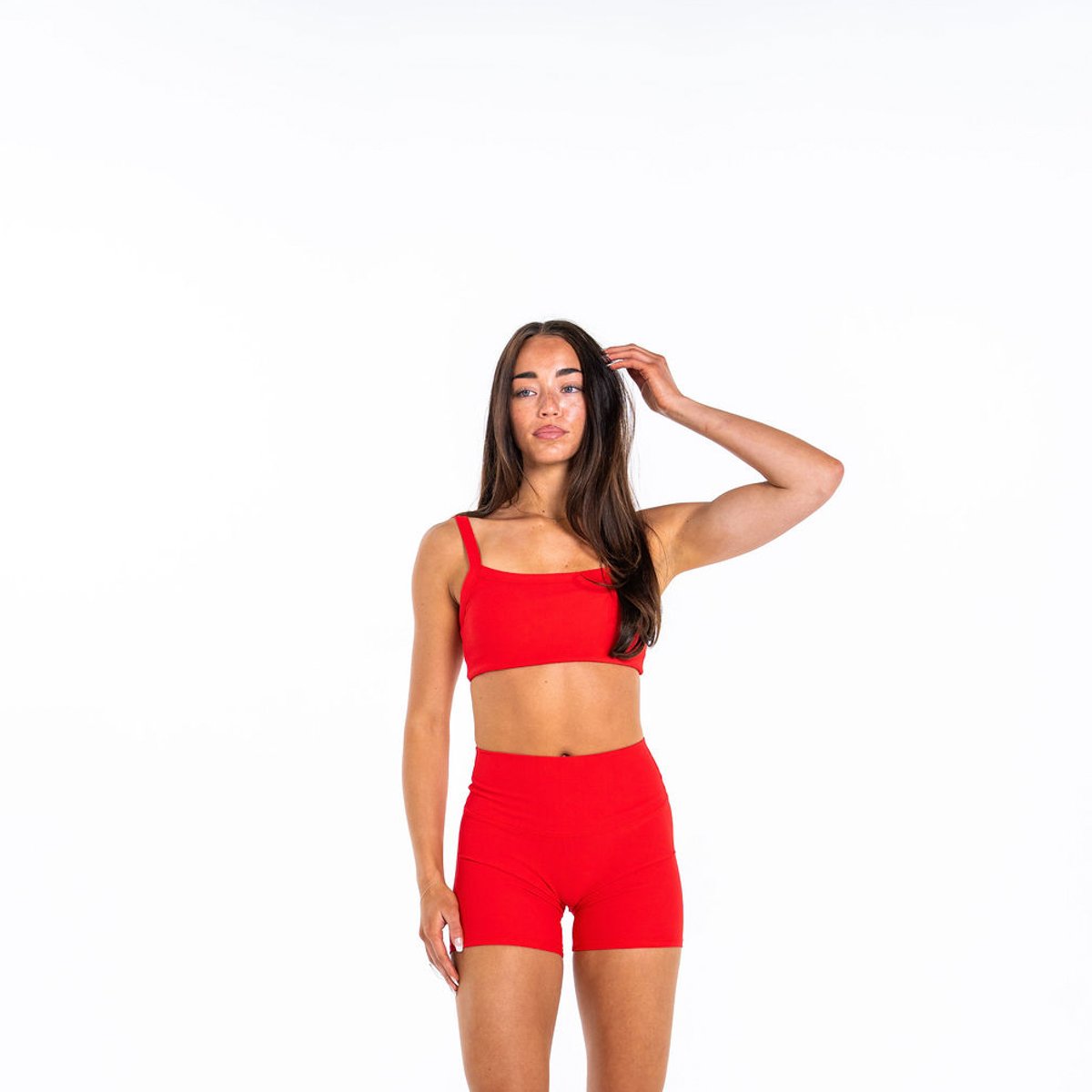 Image of Ribbed Sports Bra - Color - Red - Red Logo