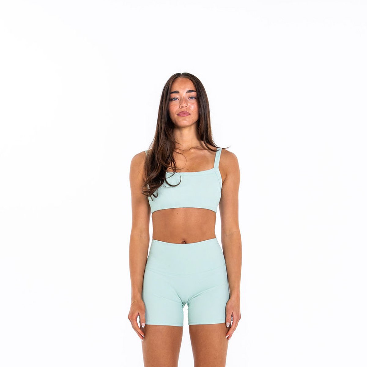 Image of Ribbed Sports Bra - Color - Seafoam Green - Green Logo