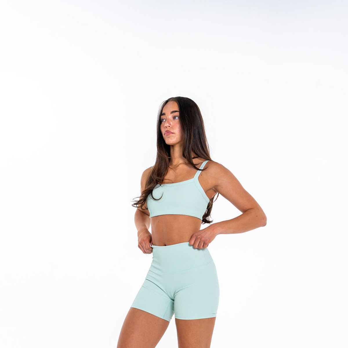 Image of Ribbed Sports Bra - Color - Seafoam Green - Green Logo
