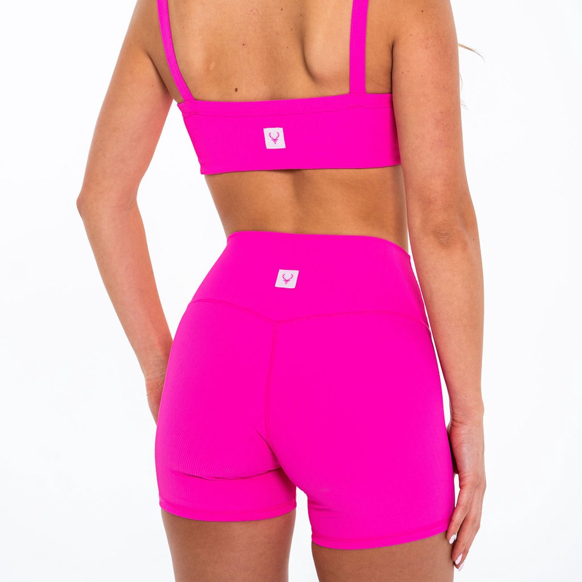 Image of Ribbed Bike Short 5" - Color - Bright Pink - Pink Logo