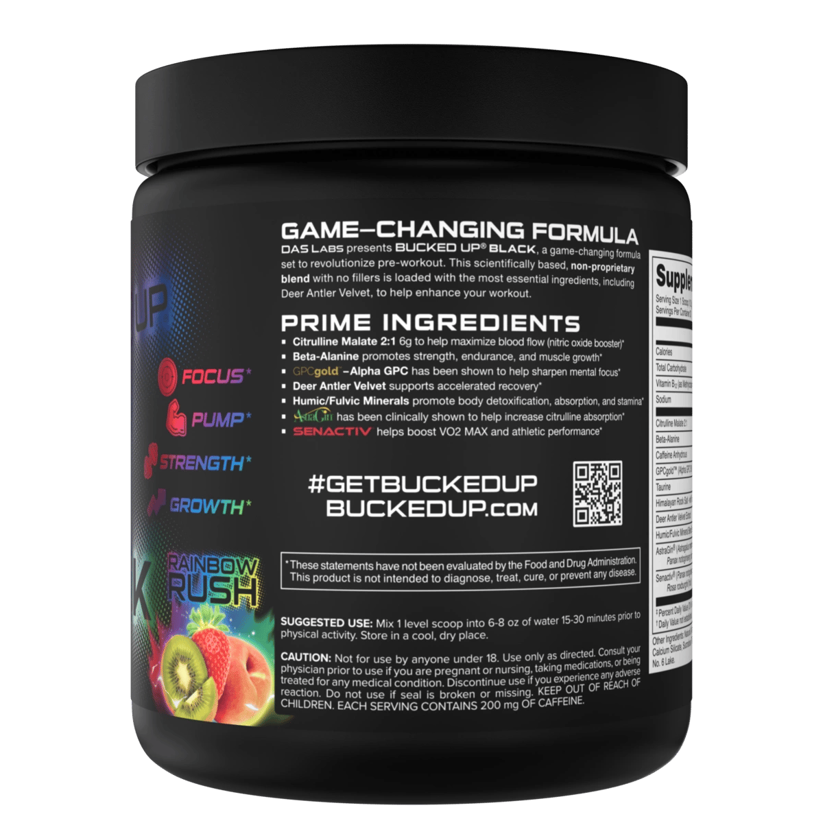 Image of Bucked Up BLACK Pre-Workout - Flavor - Rainbow Rush (Peach-Strawberry-Kiwi)