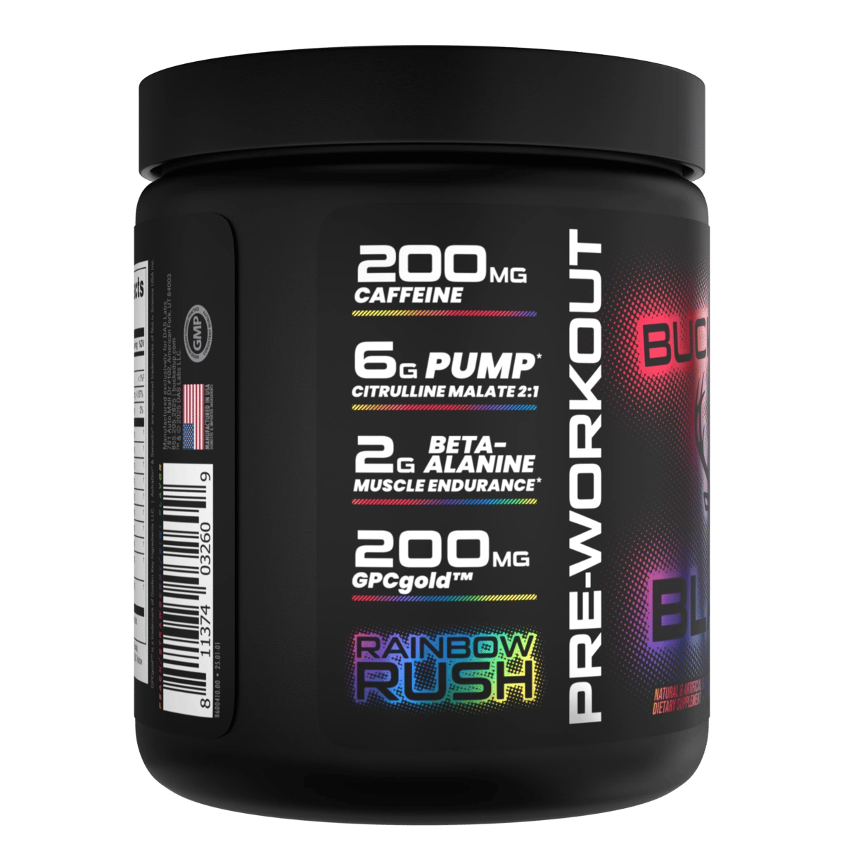 Image of Bucked Up BLACK Pre-Workout - Flavor - Rainbow Rush (Peach-Strawberry-Kiwi)