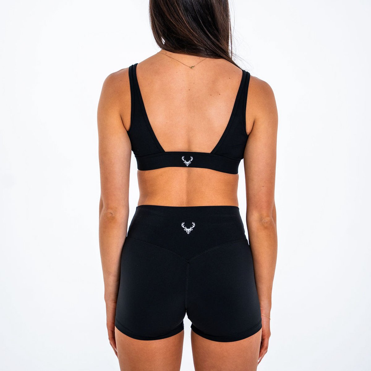 Image of Sculpt Plunge Sports Bra - Color - Black - Silver Logo