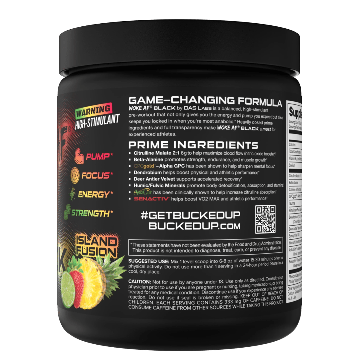 Image of WOKE AF BLACK - High Stimulant Pre-Workout - Flavor - Island Fusion