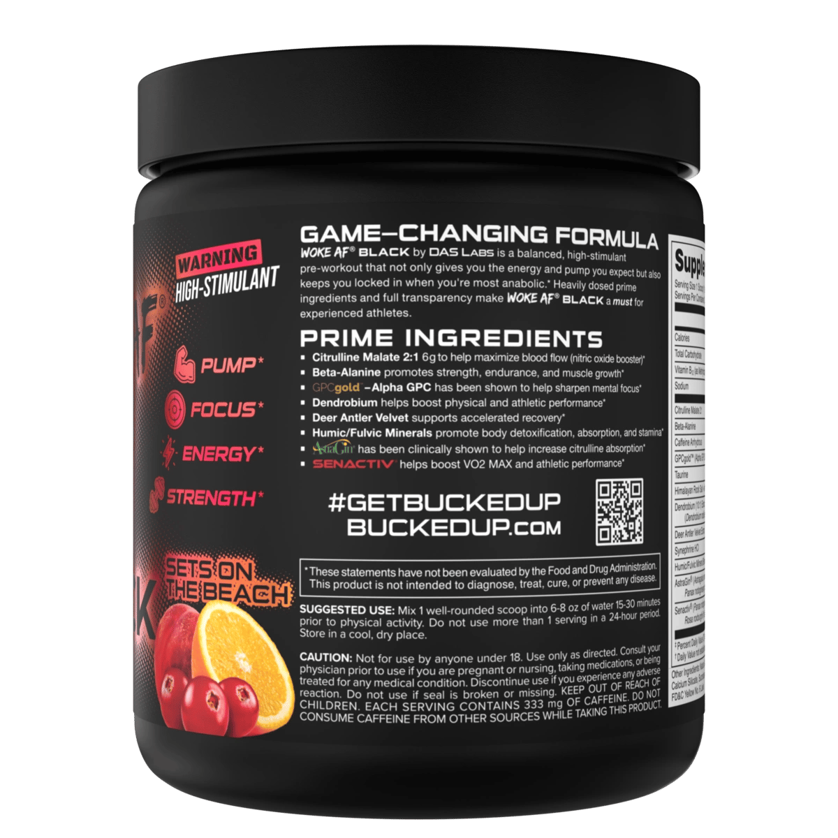 Image of WOKE AF BLACK - High Stimulant Pre-Workout - Flavor - Sets on the Beach