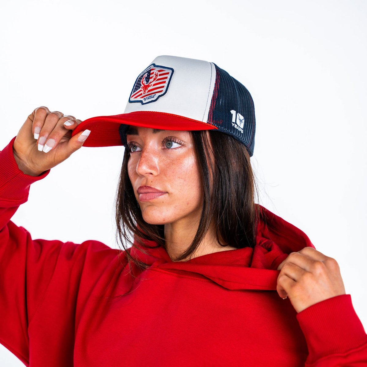 Image of Trucker Hat - Foam 10 year - Color - White/Blue/Red - Flag Logo