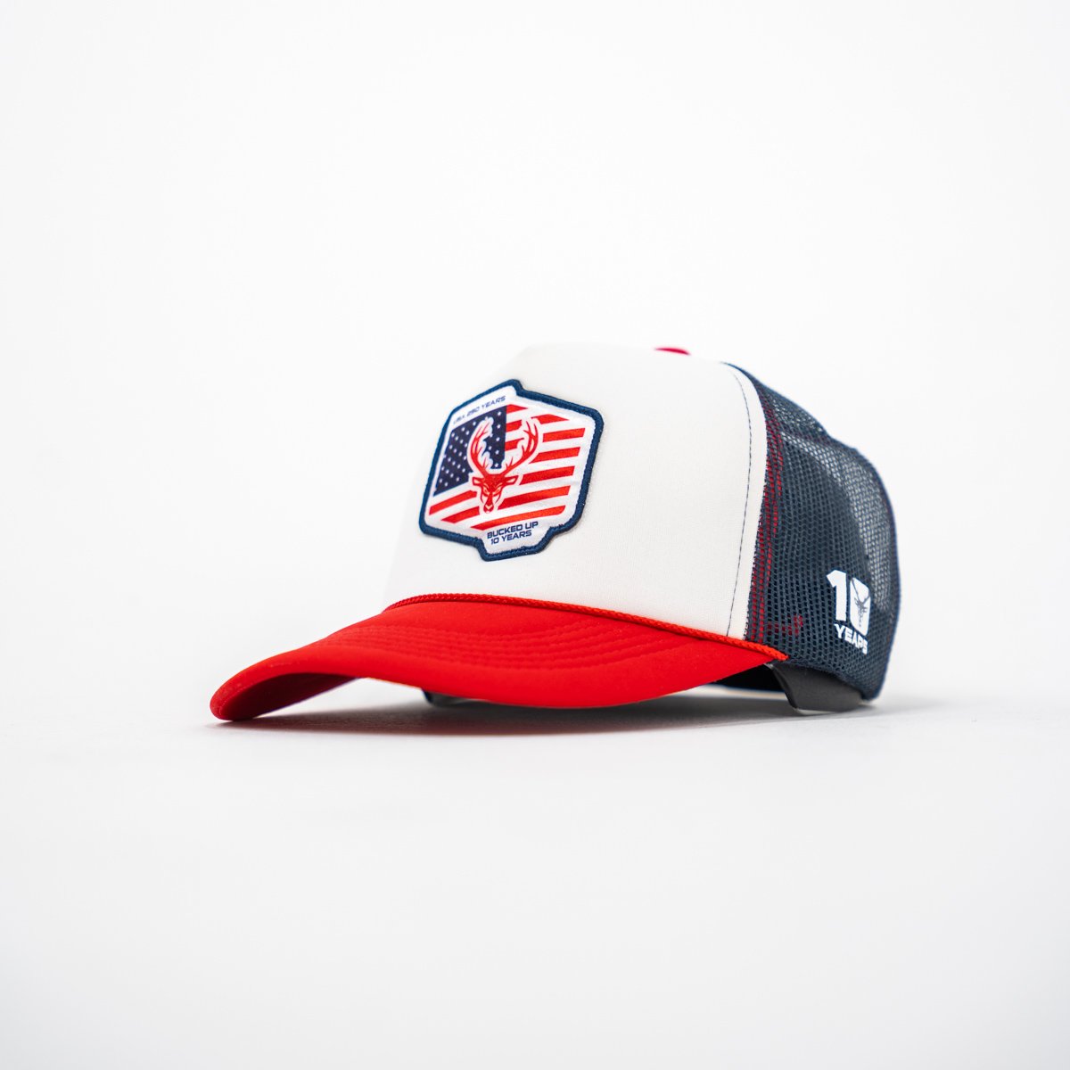 Image of Trucker Hat - Foam 10 year - Color - White/Blue/Red - Flag Logo