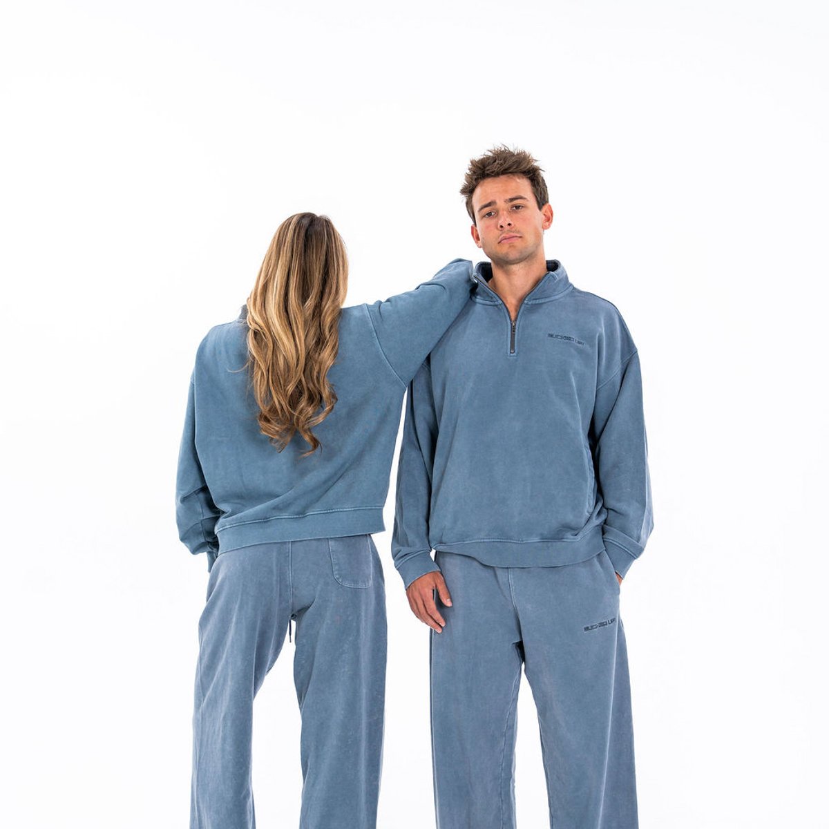 Image of Off Duty Half Zip - Color - Washed Blue - Blue Logo