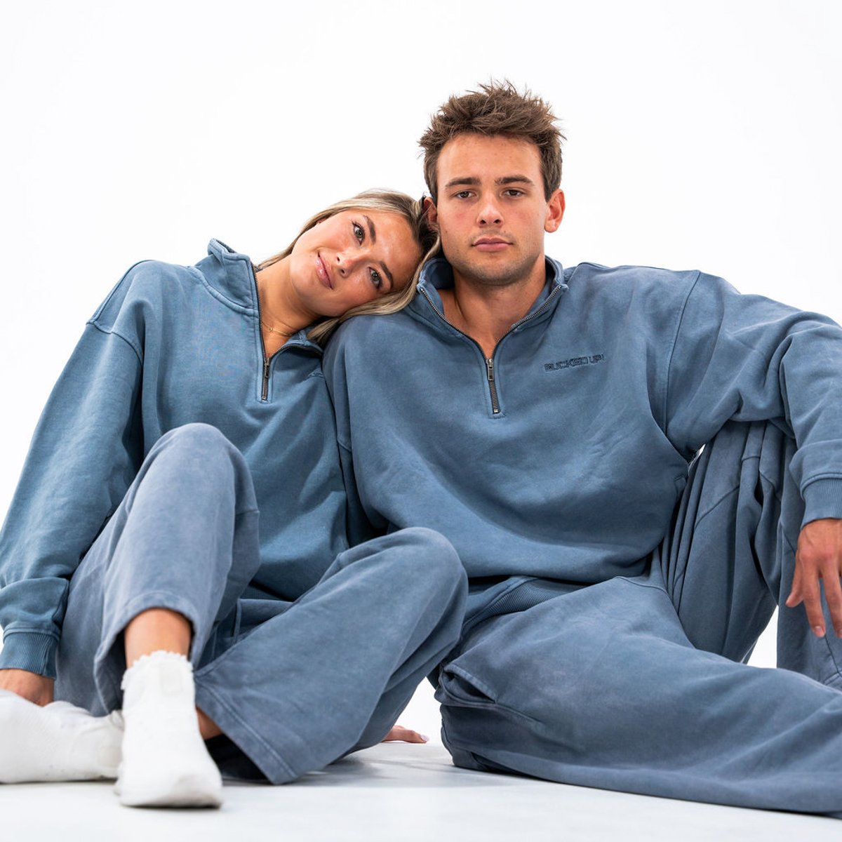 Image of Off Duty Half Zip - Color - Washed Blue - Blue Logo