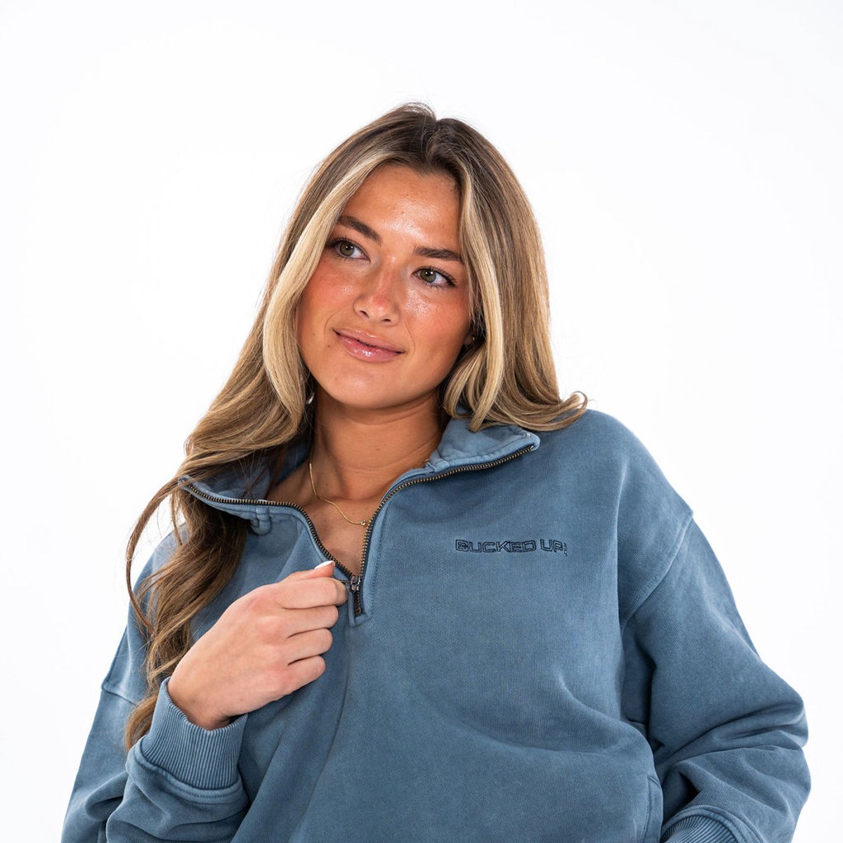 Image of Off Duty Half Zip - Color - Washed Blue - Blue Logo