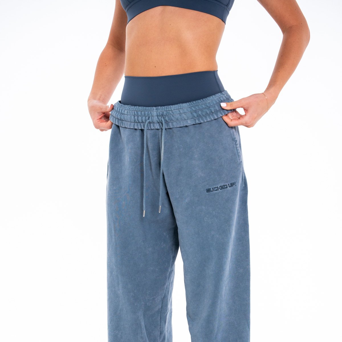 Image of Off Duty Straight Leg Sweatpants - Color - Washed Blue - Blue Logo