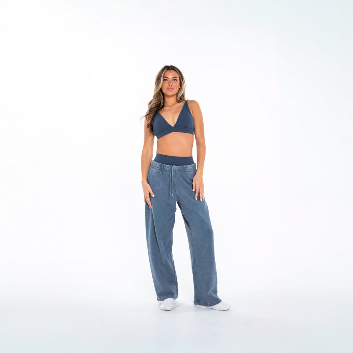 Image of Off Duty Straight Leg Sweatpants - Color - Washed Blue - Blue Logo