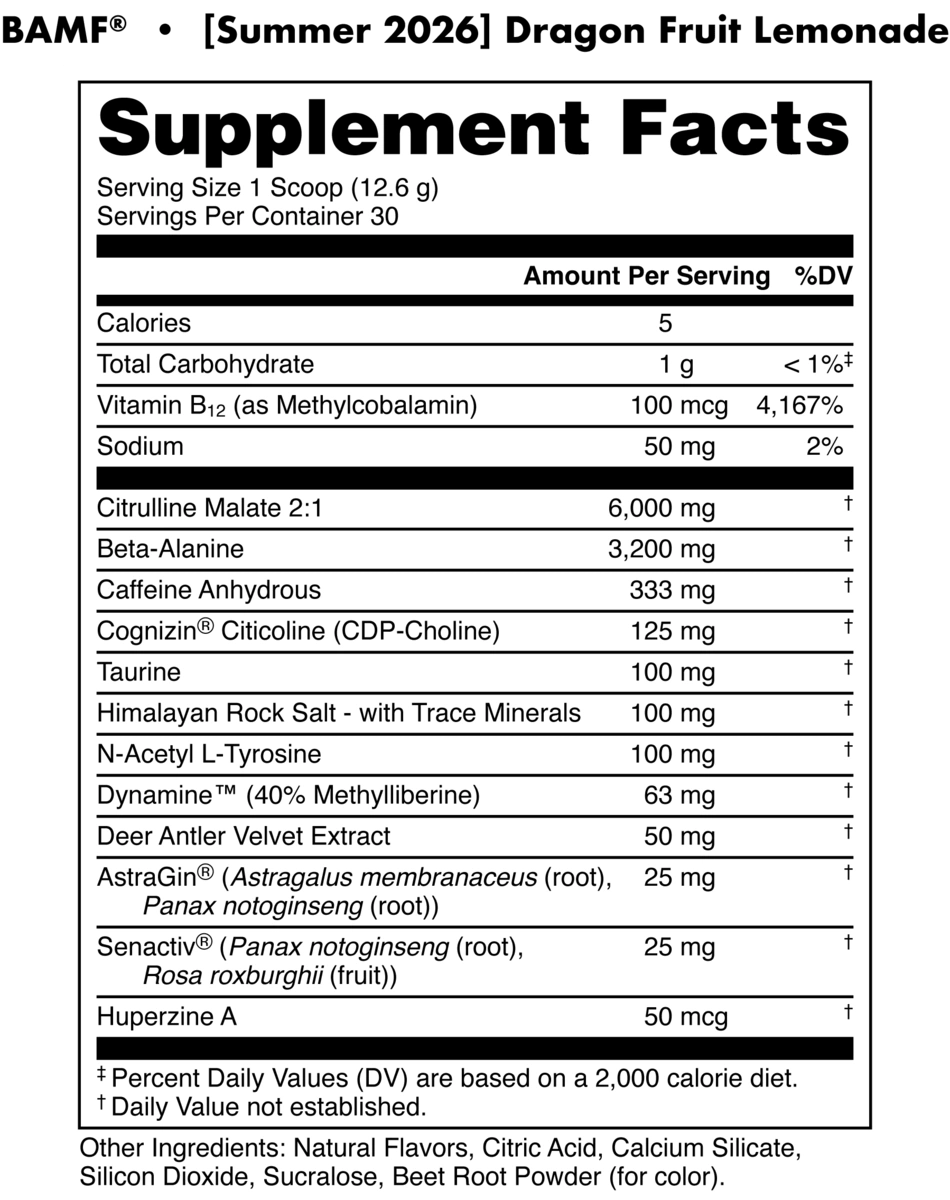 Image of BAMF High Stimulant Nootropic Pre-Workout Limited-Time Flavors - Flavor - Dragon Fruit Lemonade