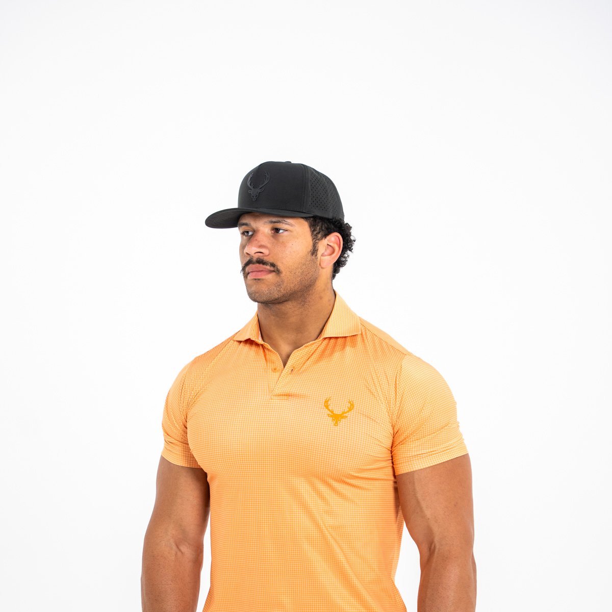 Image of Fairway Polo Shirt - Color - Orange Houndstooth - Orange Logo