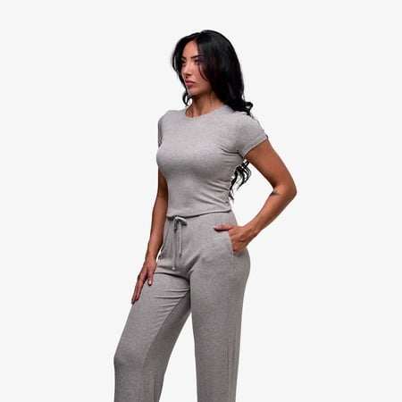 Babe Ribbed Lounge T-Shirt - Color - Heather Gray - White Logo
