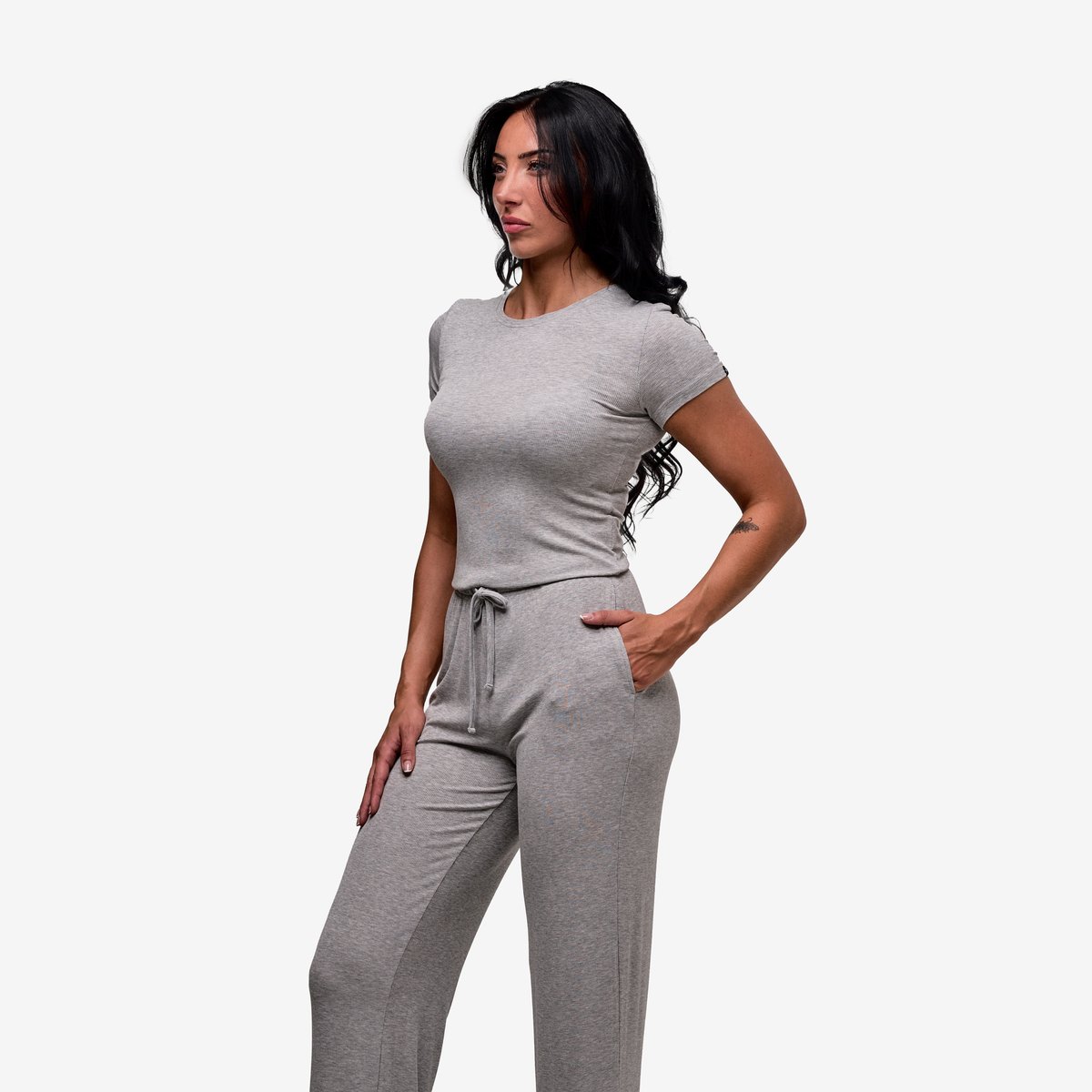 Babe Ribbed Lounge T-Shirt - Color - Heather Gray - White Logo