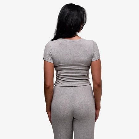 Image of Babe Ribbed Lounge T-Shirt - Color - Heather Gray - White Logo - 2 / 3