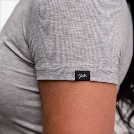Image of Babe Ribbed Lounge T-Shirt - Color - Heather Gray - White Logo - 3 / 3