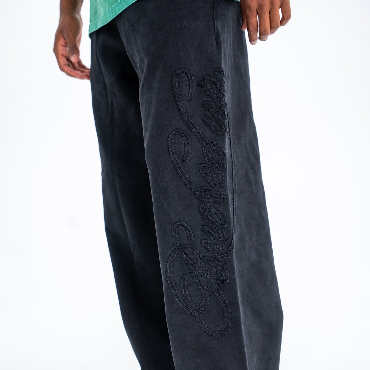 Image of Vintage Cursive Sweatpants - Color - Black - Black Logo - 2 / 4