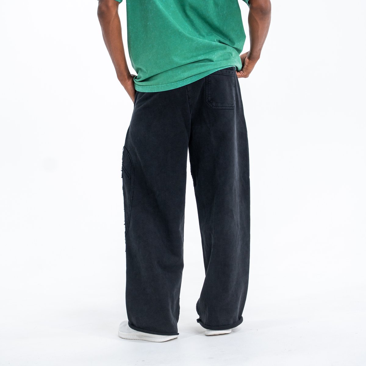 Image of Vintage Cursive Sweatpants - Color - Black - Black Logo - 3 / 4