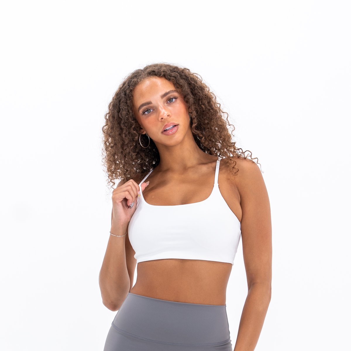 Image of Base Twist Sports Bra - Color - White - Silver Logo - 2 / 6