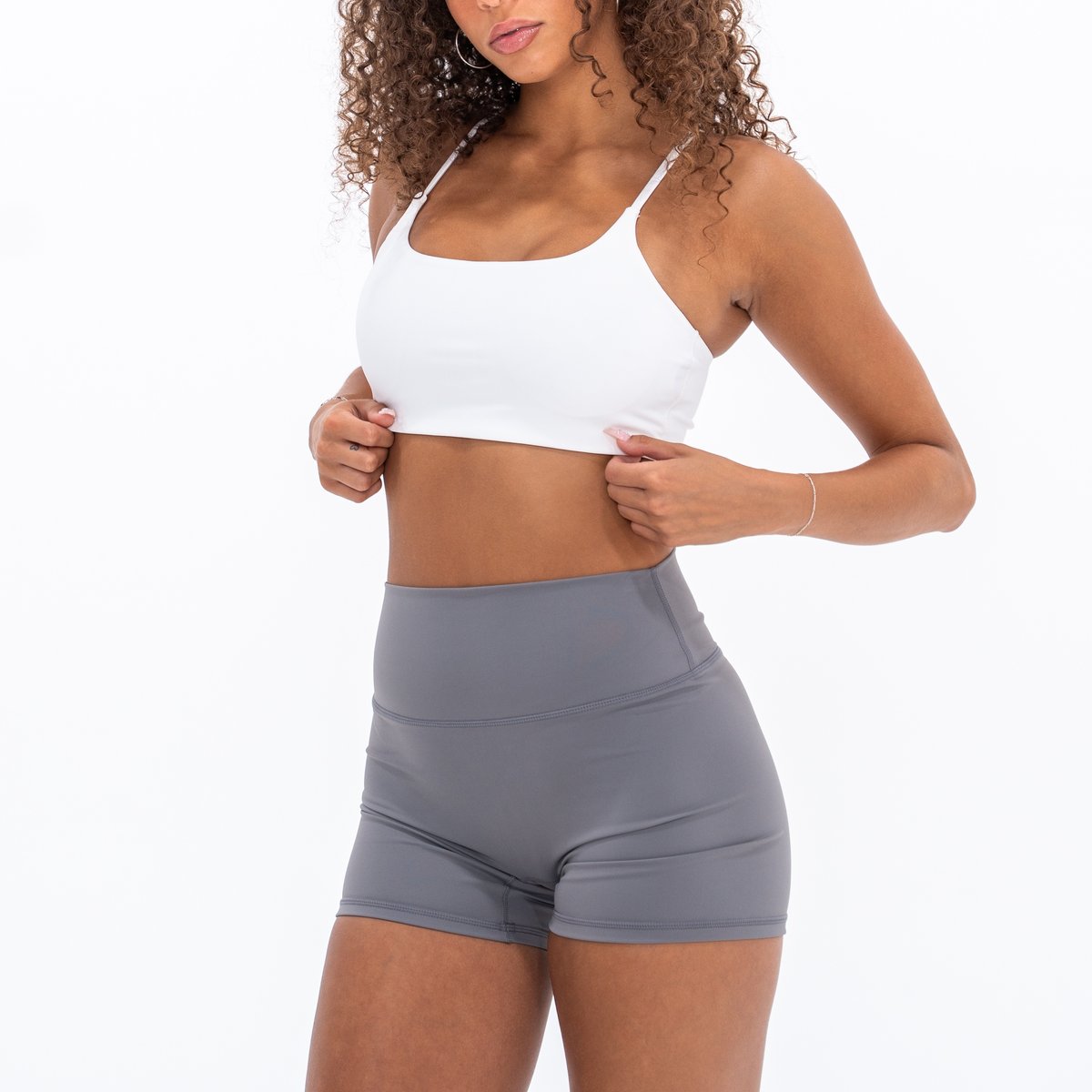 Image of Base Twist Sports Bra - Color - White - Silver Logo - 3 / 6