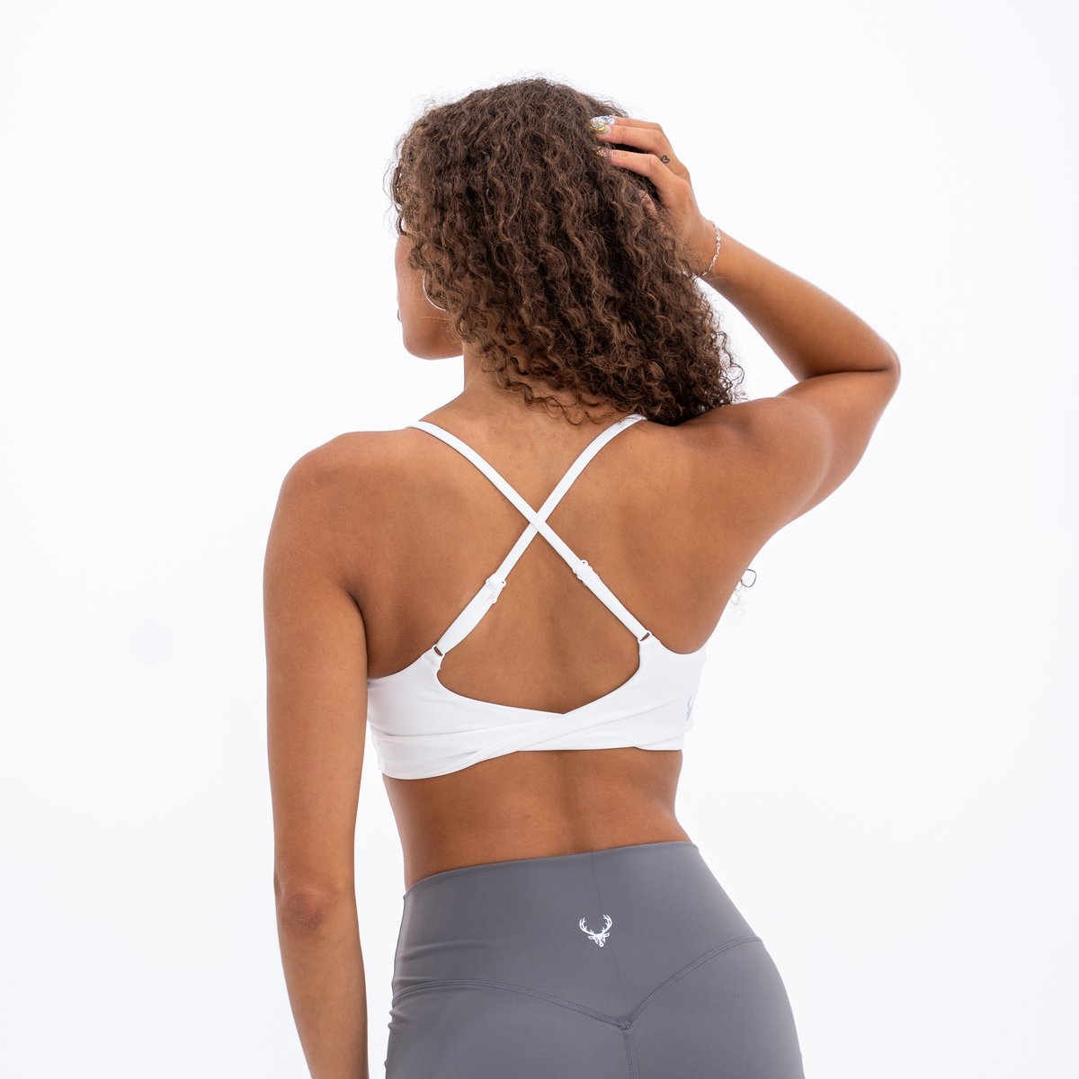Image of Base Twist Sports Bra - Color - White - Silver Logo - 5 / 6