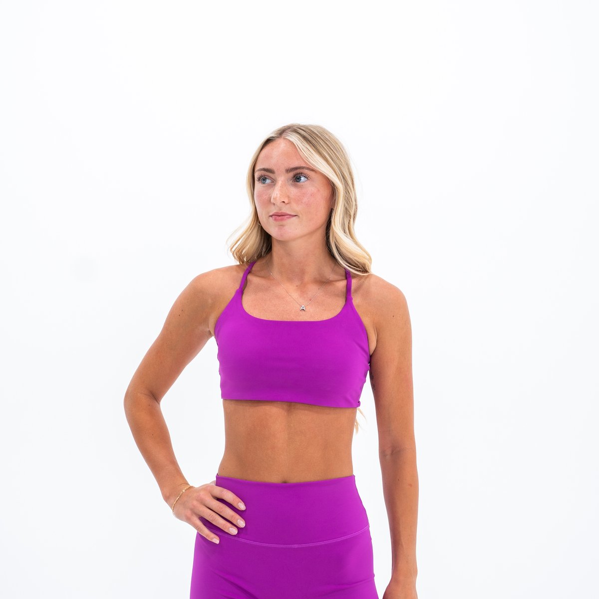 Image of Base Twist Sports Bra - Color - Orchid - Silver Logo - 2 / 5