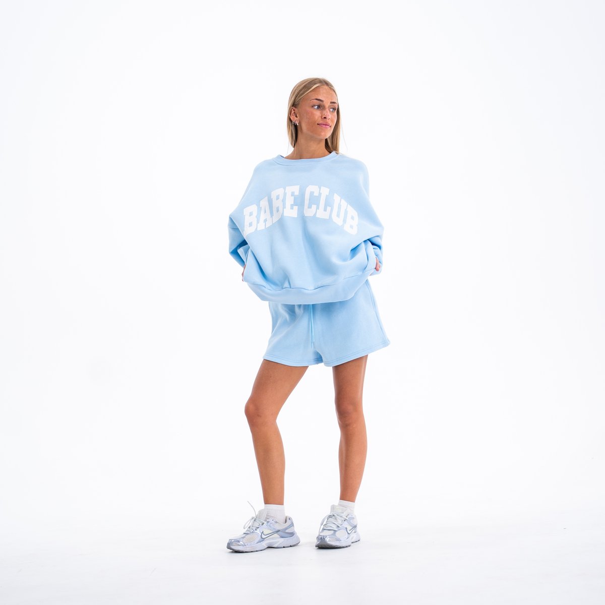 Image of Club Sweat Shorts - Color - Baby Blue - White Logo - 2 / 4