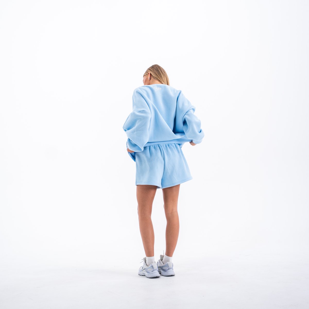 Image of Club Sweat Shorts - Color - Baby Blue - White Logo - 4 / 4