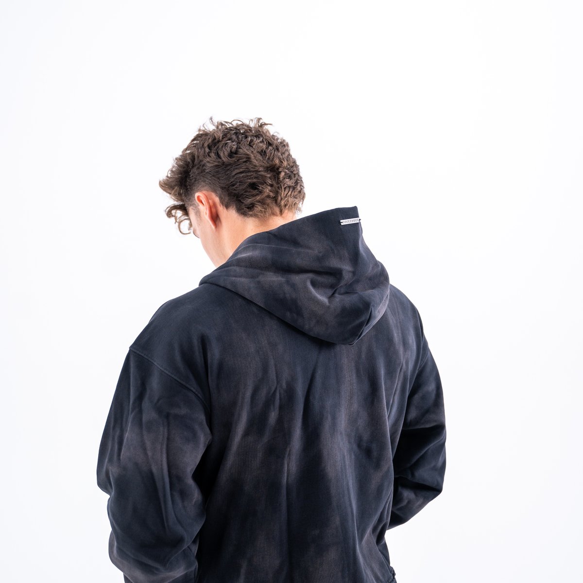 Image of Distress Zip Up Hoodie - Color - Black - Black Logo - 4 / 5