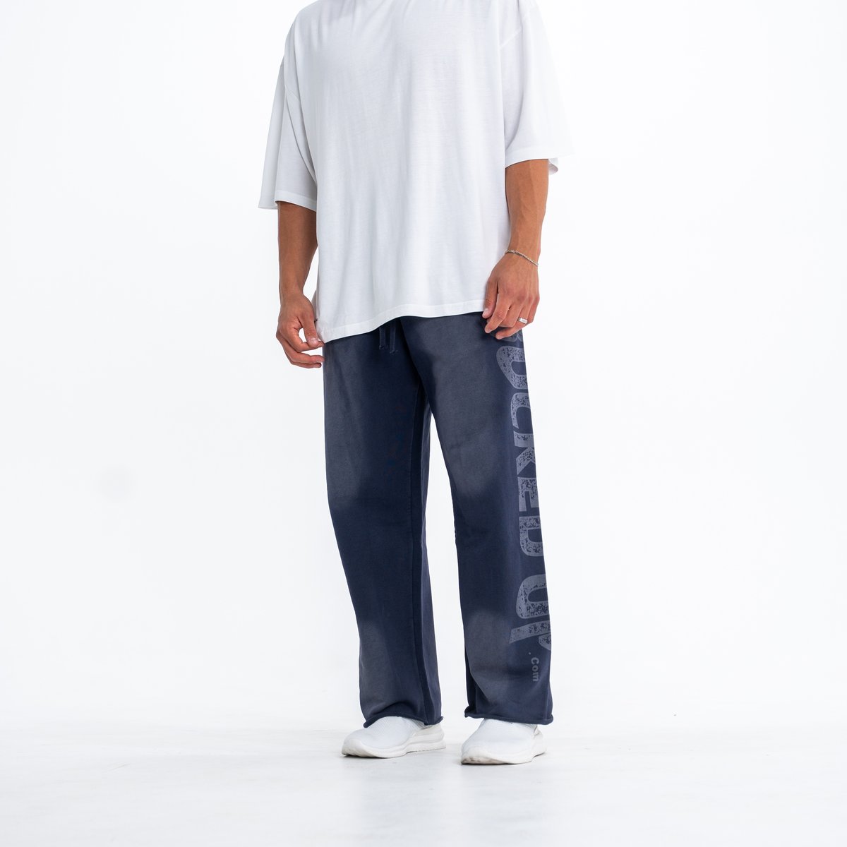 Image of Faded Straight Leg Sweatpants - Color - Dark Denim - Denim Logo - 1 / 5