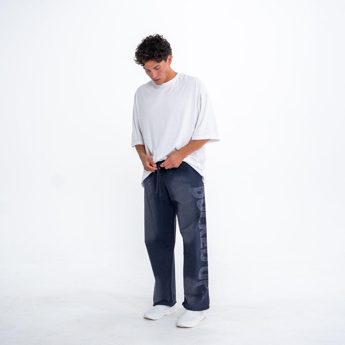 Image of Faded Straight Leg Sweatpants - Color - Dark Denim - Denim Logo - 2 / 5