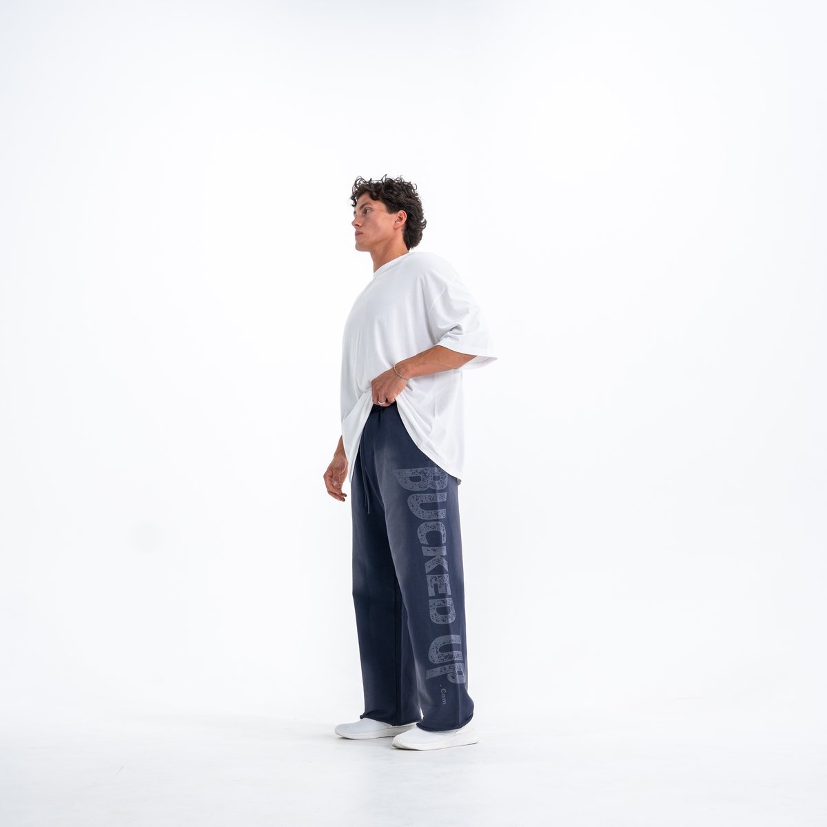 Image of Faded Straight Leg Sweatpants - Color - Dark Denim - Denim Logo - 3 / 5