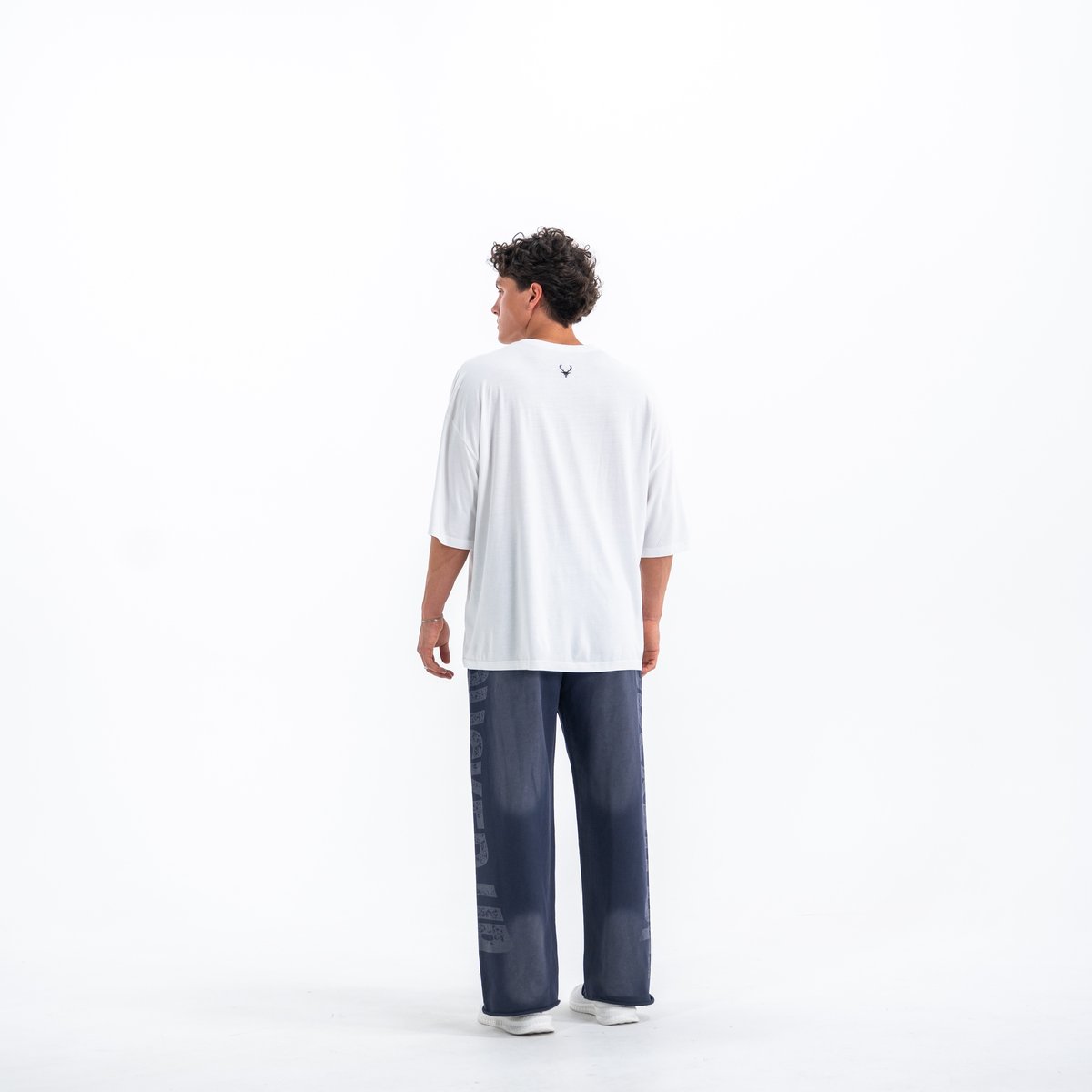 Image of Faded Straight Leg Sweatpants - Color - Dark Denim - Denim Logo - 4 / 5