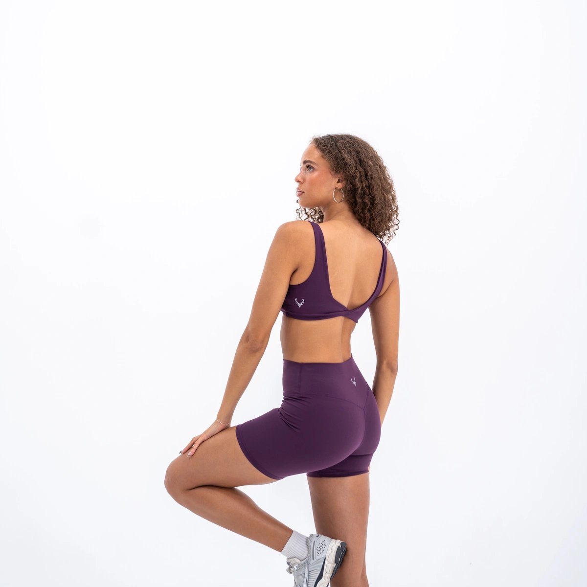 Image of Base Scrunch Sports Bra - Color - Eggplant - Silver Logo - 5 / 5