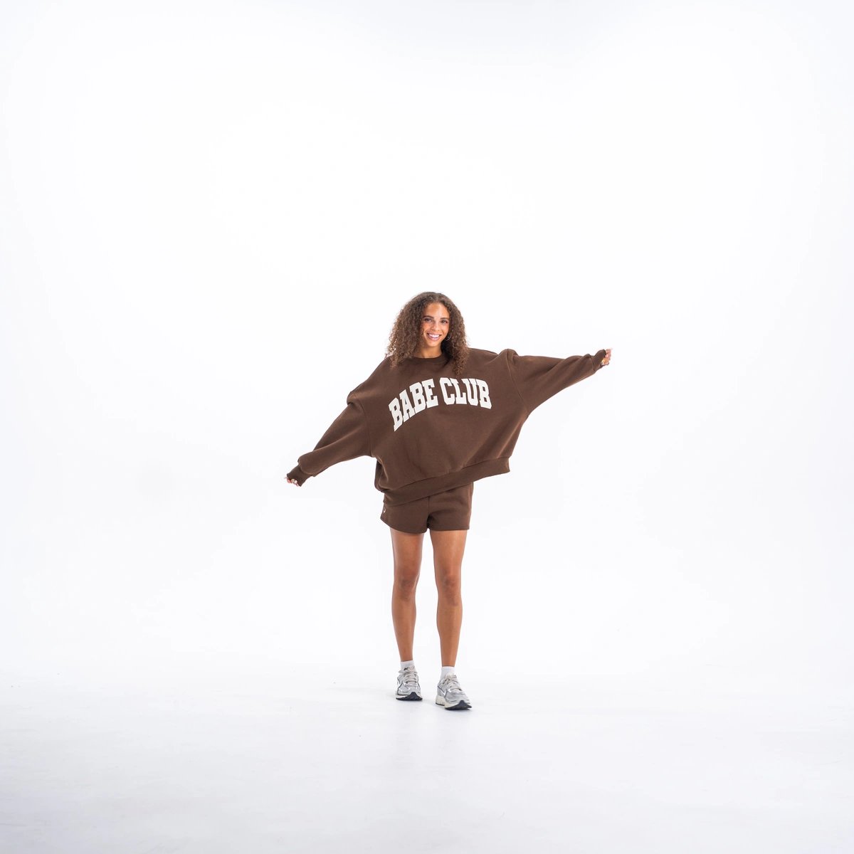 Image of Babe Club Crewneck - Oversized Crewneck Sweater - Color - Coffee - White - 1 / 6