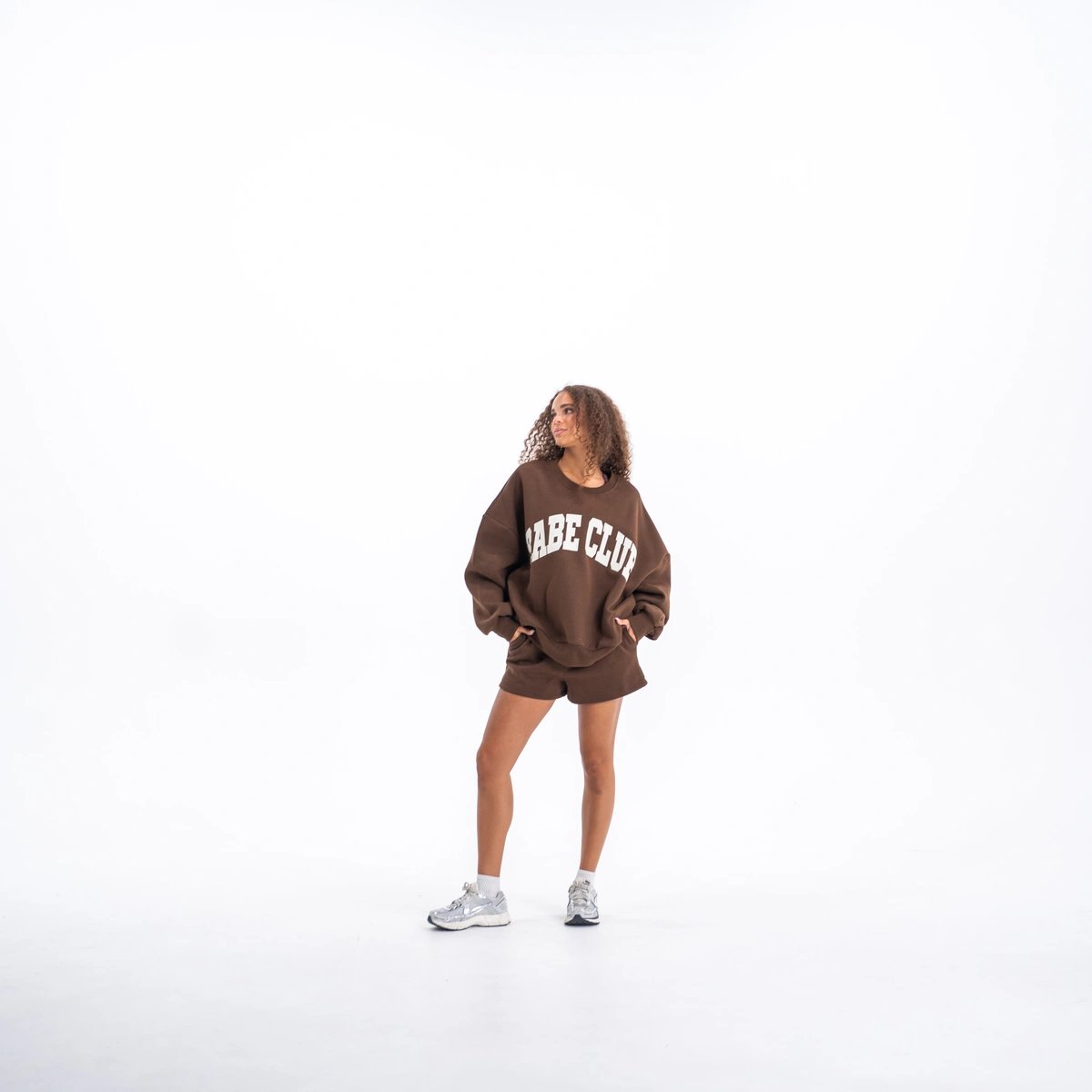 Image of Babe Club Crewneck - Oversized Crewneck Sweater - Color - Coffee - White - 3 / 6