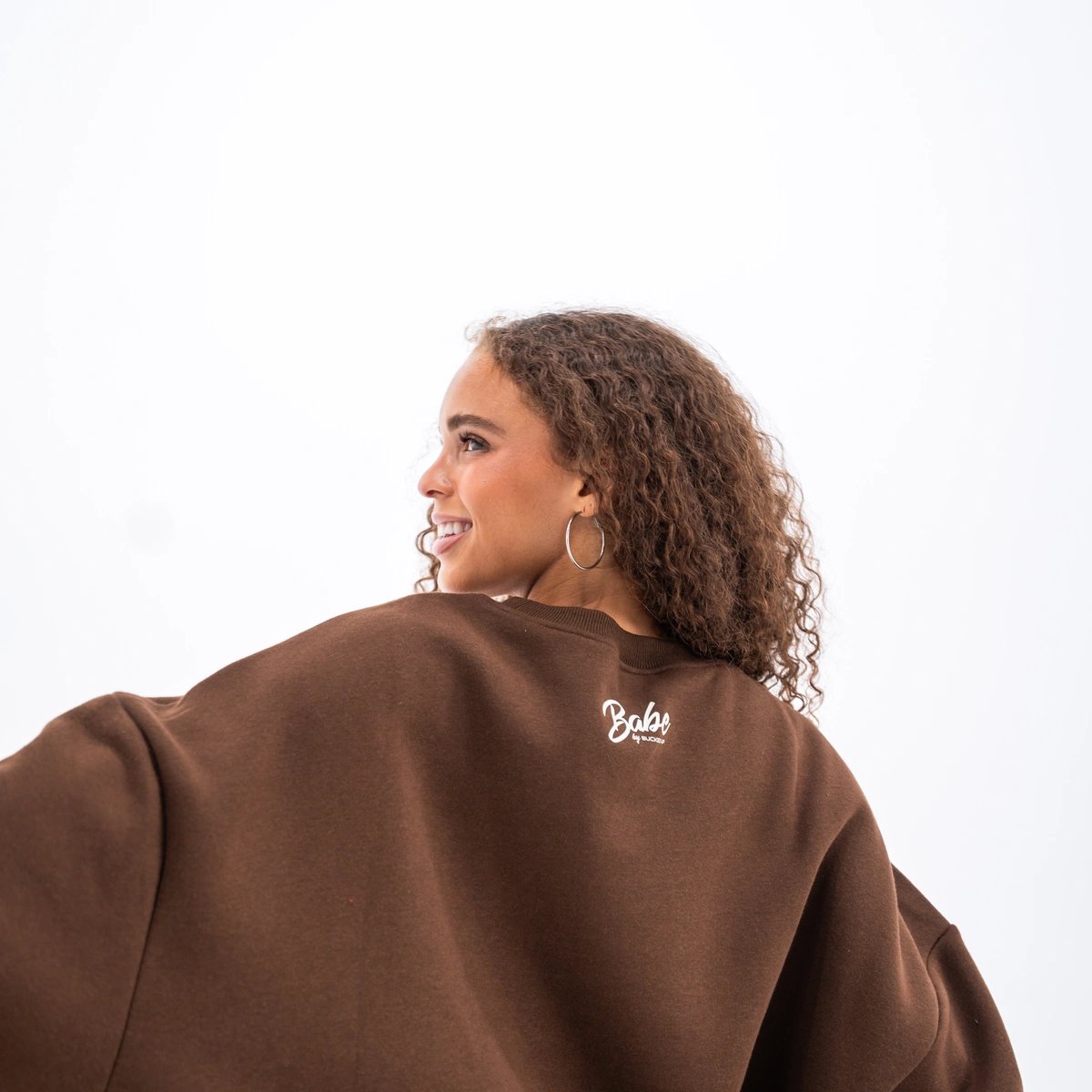 Image of Babe Club Crewneck - Oversized Crewneck Sweater - Color - Coffee - White - 6 / 6
