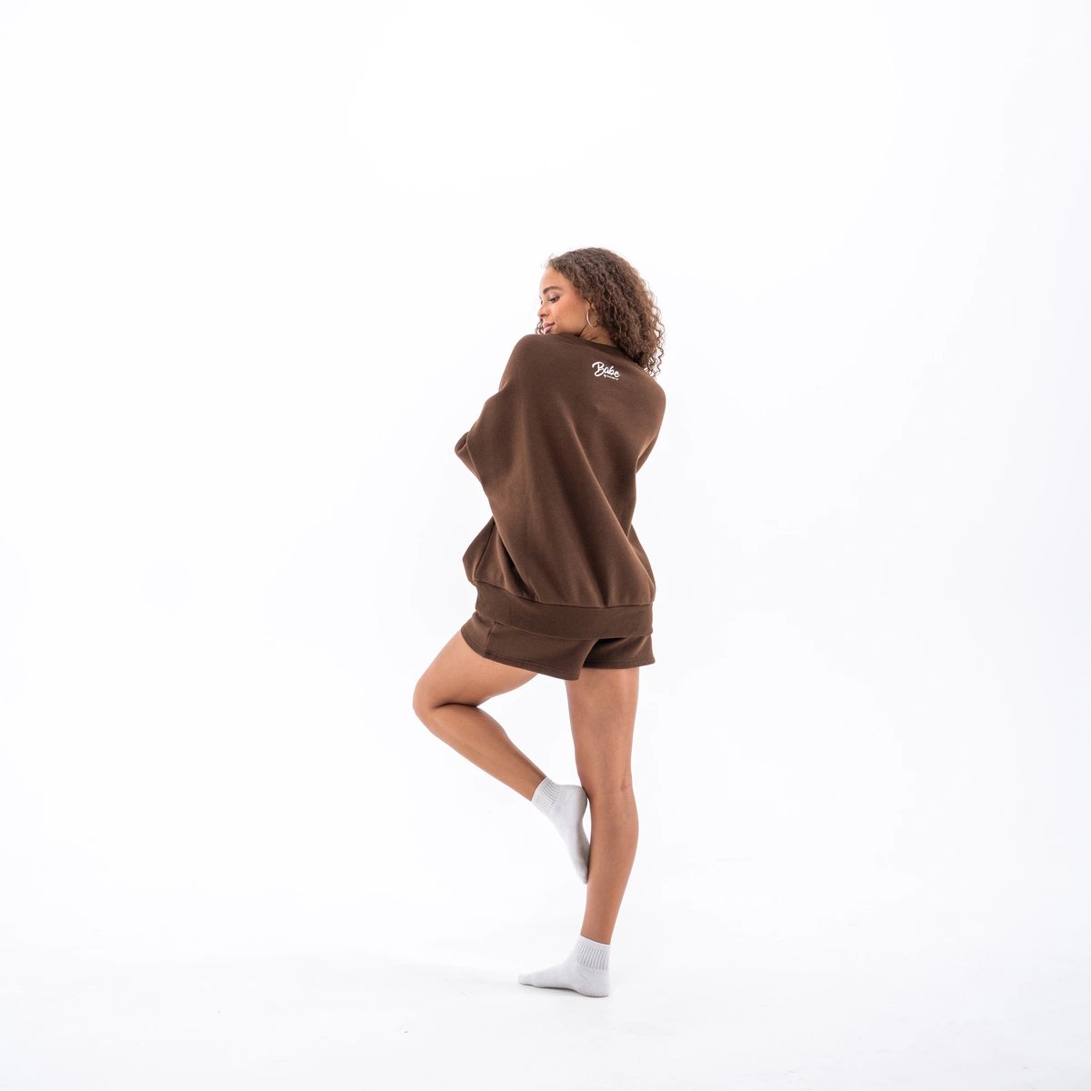 Image of Babe Club Crewneck - Oversized Crewneck Sweater - Color - Coffee - White - 5 / 6