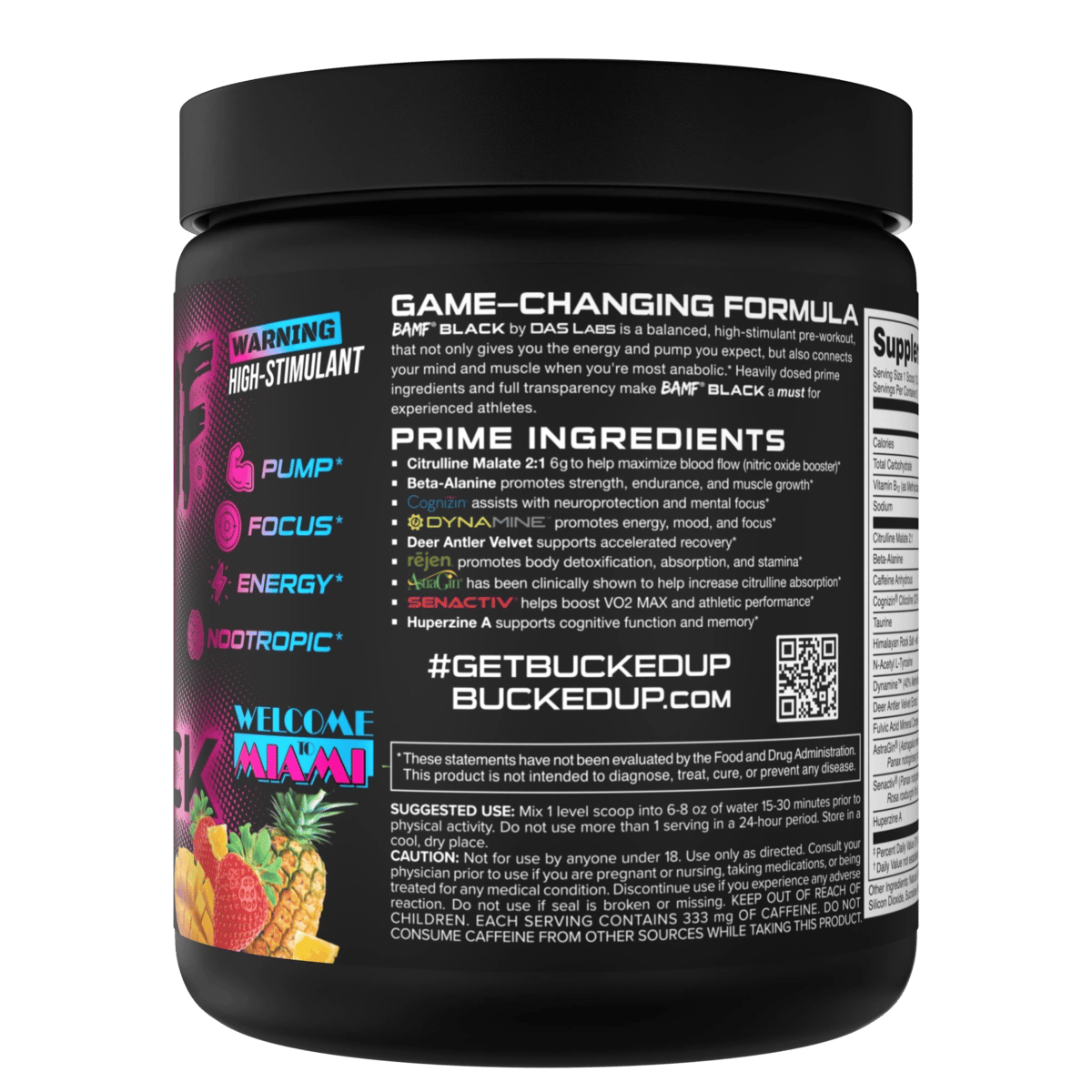 Image of BAMF BLACK - High Stimulant Nootropic Pre-Workout - Flavor - Welcome To Miami (Strawberry/Mango/Pineapple)
