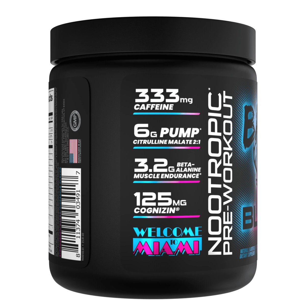 Image of BAMF BLACK - High Stimulant Nootropic Pre-Workout - Flavor - Welcome To Miami (Strawberry/Mango/Pineapple)
