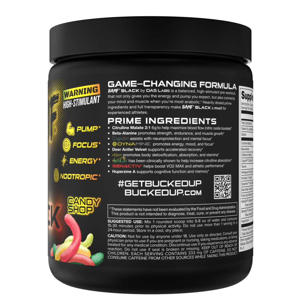 Image of BAMF BLACK - High Stimulant Nootropic Pre-Workout - Flavor - Candy Shop (Sour Gummy)
