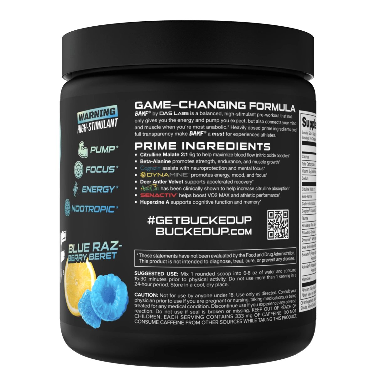 Image of BAMF - High Stimulant Nootropic Pre-Workout - Flavor - Blue Raz-berry Beret (Blue Raspberry/Lemonade)