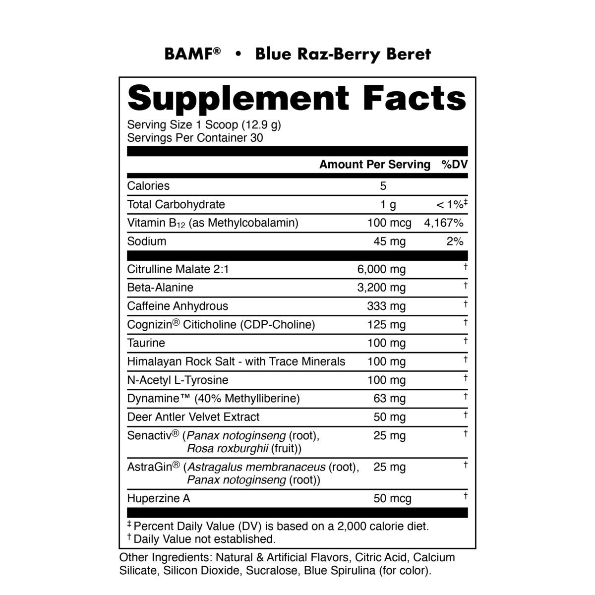 Image of BAMF - High Stimulant Nootropic Pre-Workout - Flavor - Blue Raz-berry Beret (Blue Raspberry/Lemonade)
