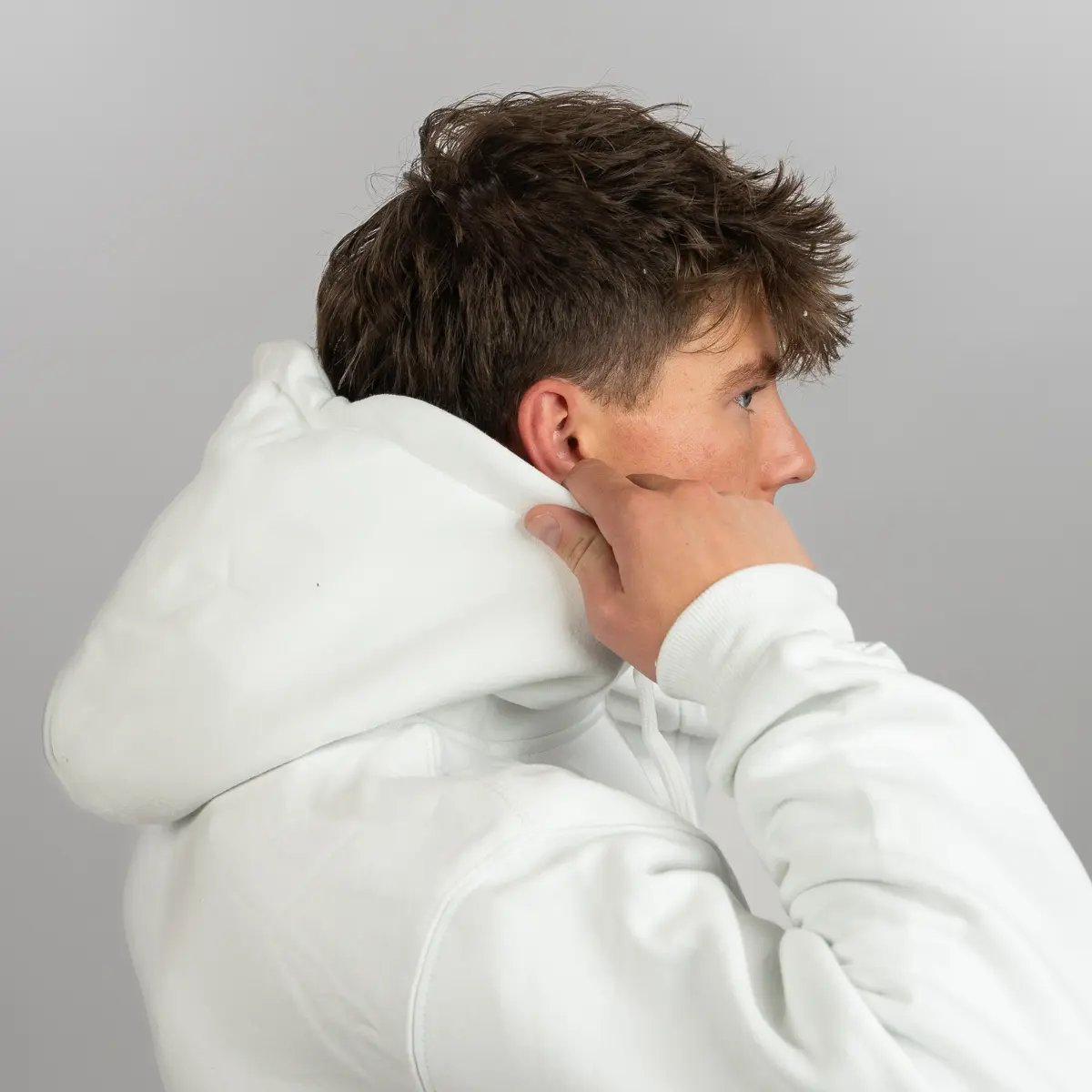 Image of Curved Hem Hoodie - Color - White / Black Logo